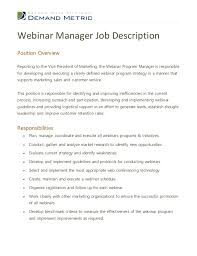 Webinar Program Manager Job Description