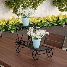 Black Metal Garden Cart And Plant Stand