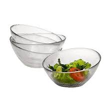 set of four glass salad bowls with
