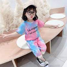 Bộ quần áo thể thao tay ngắn phong cách Hàn Quốc thời trang mùa hè mới cho  bé gái - Bộ quần áo