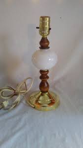 vintage milk glass and wood table lamp
