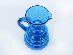 Wavy Blue Glass Serving Water Pitcher