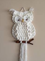 Crochet Wall Panel White Owl Bohemian