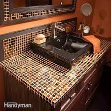 how to install a glass tile vanity top