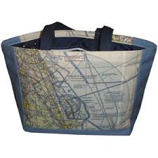 Aviation Chart Tote Bag Light Blue With Navy Blue Lining