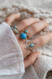 set of blue turquoise stone rings