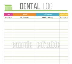 Dental Care Log Health And Medical Printable Organized Healthcare Dental Tracker Fillable Instant Download