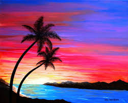Scenic colorful sunset at the sea coast. Tropical Sunset Sunset Ocean Island Art Print Arizonapaint3r