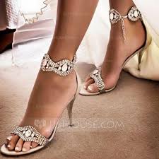 Womens Leatherette Stiletto Heel Peep Toe Pumps Sandals With Crystal 047195553