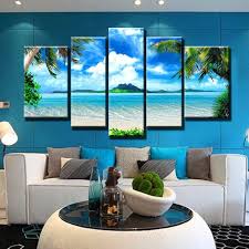 5 Panels Hawaiian Beach Canvas Art