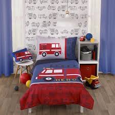 Carter S Firetruck Red White And Blue Toddler Bedding Set 4 Piece Red White Blue