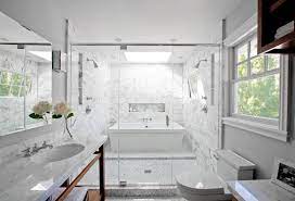 A Bath Tub Inside A Marble Shower