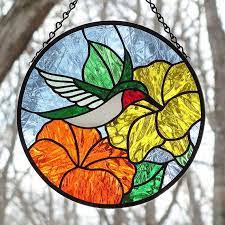 Stained Glass Hummingbird Round