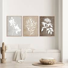 Brown Flower Digital Wall Art Set Of 3
