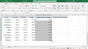 calculate percent variance in excel