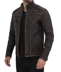 brown leather vine cafe racer jacket