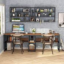 Custom cherry partner desk two person home office desks home. Tribesigns Two Person Desk With Bookshelf 78 7 Computer Office Double Desk For Two Person Rustic Writing Desk Farmhouse Goals