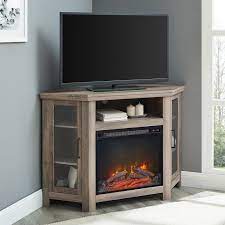 Buy Faux Fire Corner Tv Unit Grey Brown