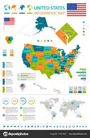 United States Infographic Map And Flag Illustration Stock