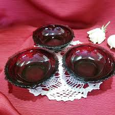 Lot Of 3 Avon Cape Cod Ruby Red Bowls