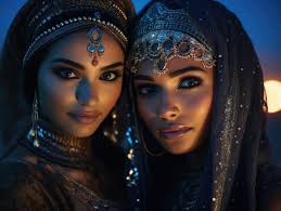 two beautiful young women arabian make