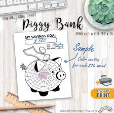 Printable Goal Tracker Money Savings Coloring Piggy Bank