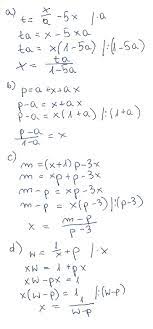 Wyznacz x z poniższych wzorów. a) t=x/a-5x b) p=a+x+ax c) m=(x+1)p-3x d)...  - Zaliczaj.pl