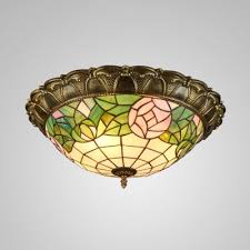 Tiffany Vintage Domed Flush Ceiling Light Stained Glass Ceiling Lamp With Pink Rose For Corridor Takeluckhome Com