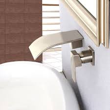 Milly Wall Mounted Waterfall Spout Single Handle Bathroom Sink Faucet In Brushed Nickel