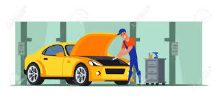 Car Repair Shop Flat Illustration. Auto Mechanic Vector Character Repairing Engine. Cartoon Handyman Working In Garage. Man With Wrench Checking Vehicle. Automobile Service, Workshop Royalty Free Cliparts, Vectors, And Stock Illustration. Image