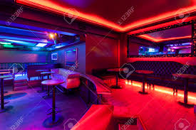 Interior Of A Nightclub With Neon Lights