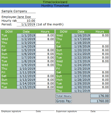monthly timesheet templates time