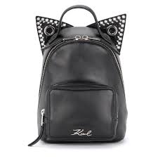 Front and back zipper compartments and 2 side pockets. Karl Lagerfeld Rocky Mini Black Leather Backpack With Cat Ears In Nero Modesens
