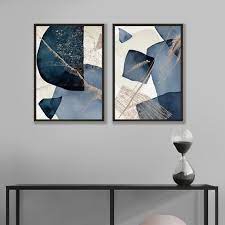 Abstract Blue Wall Art Set Of 2 Prints