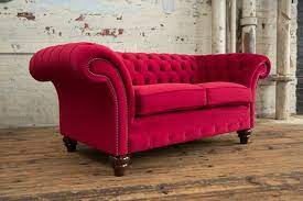 Red Velvet Fabric Chesterfield Sofa