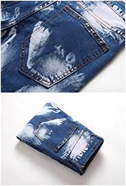 Mens Stylish Moto Biker Zipper Fashin Washed Stitched Denim Jeans Blue