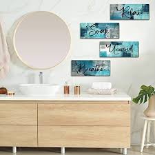 4 Pcs Turquoise And Grey Bathroom Wall