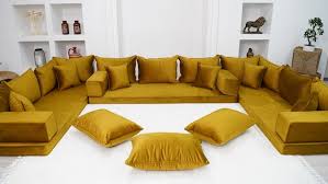 Gold Color Velvet Floor Sofa Set