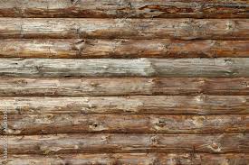 Old Wooden Log Wall Of A House Close