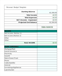 Free Personal Budget Template 9 Excel Documents Numbers Mac