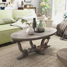 Vintage Gray Oak Oval Wood Coffee Table