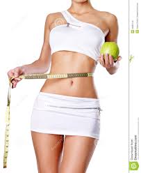 Healthy Female Body With Apple And Measuring Tape Stock Photo