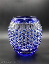 Cobalt Blue Cut Glass Vase 27cm