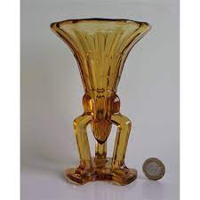 Art Deco Rosice Amber Glass Rocket Vase