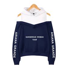 2019 Xs 2xl Ariana Grande Hoodie Dangerous Woman Tour Letter Printed Casual Pullover Hoodies Out Shoulder Sweatshirt Top For Spring And Autumn From