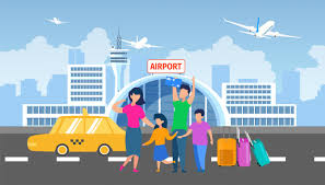 Premium Vector | Family transfer to airport with taxi flat vector