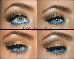 gold makeup tutorial with blue under