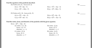 Equation Of The Parabola Described