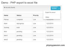 dynamic excel sheet using php