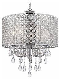 Crystal Chrome Chandelier Pendant Light With Crystal Beaded Drum Shade Contemporary Pendant Lighting By Destination Lighting
